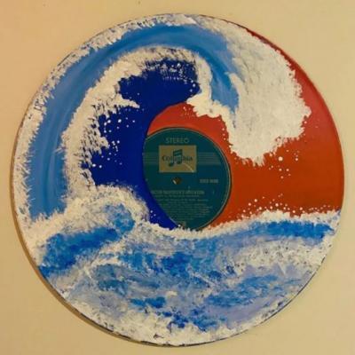 vinyl with 'The Great Wave' painted onto it